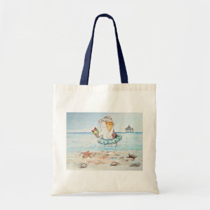 Bolsa Tote Cutie o porco guineense na pintura à beira-mar