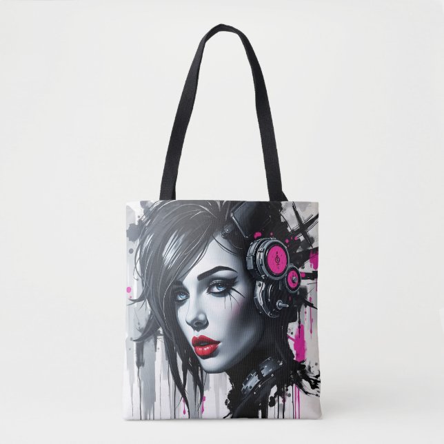 Bolsa Tote Cyberpunk - Arte Científica Edgy (Frente)