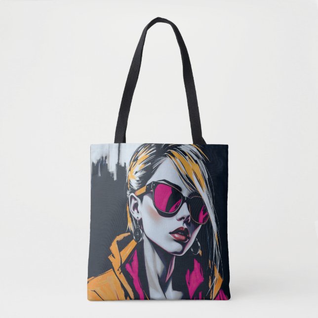 Bolsa Tote Cyberpunk Rebel Girl - Na moda Digital Art (Frente)