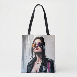 Bolsa Tote Cyberpunk Rebel Girl - Na moda Digital Art