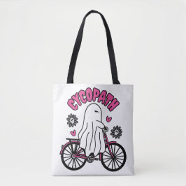 Bolsa Tote Cycopath Halloween Ghost em Bicicleta Rosa