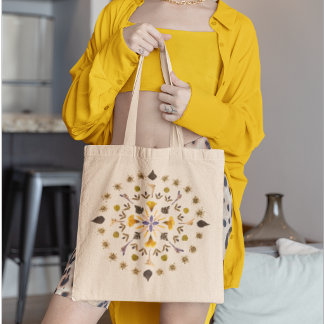 Bolsa Tote Da Arte de Mandala Botânica de Flor Prensada