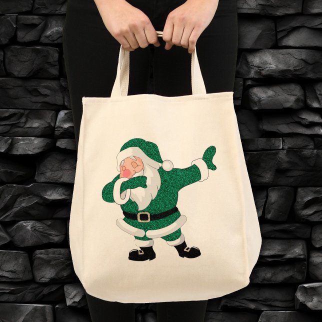 Bolsa Tote Dabbing Green Santa Claus | Feriado divertido Humo (Criador carregado)