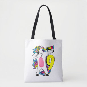 Bolsa Tote Dabbing unicorn Girl's 9th aniversário de 9 anos o