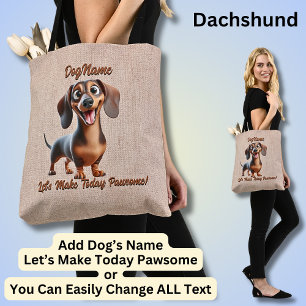 Bolsa Tote Dachshund - Adicionar o nome do cão, Alterar texto
