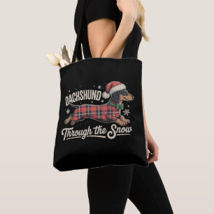 Bolsa Tote Dachshund Através Da Xadrez De Natal Do Cão De Nev