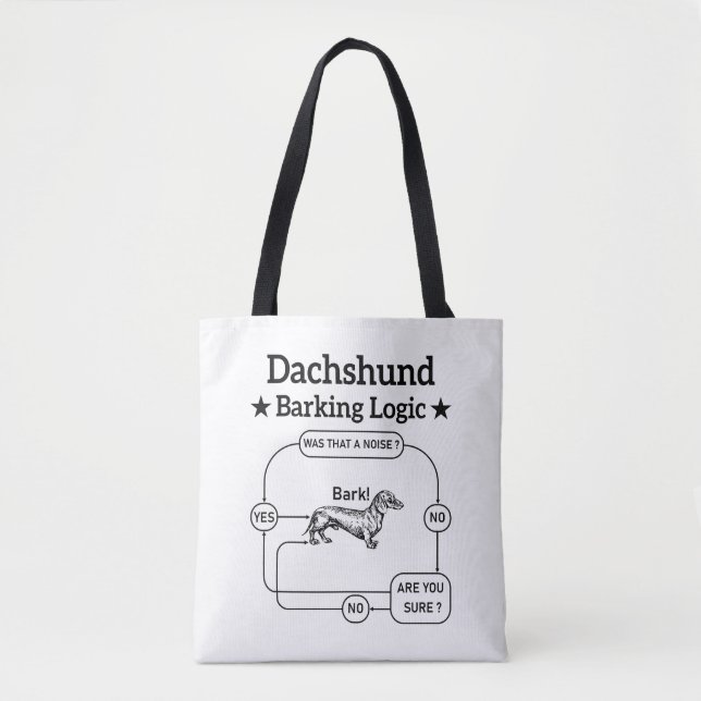 Bolsa Tote Dachshund Barking Logic Engraçado Cão Sarcástico (Frente)