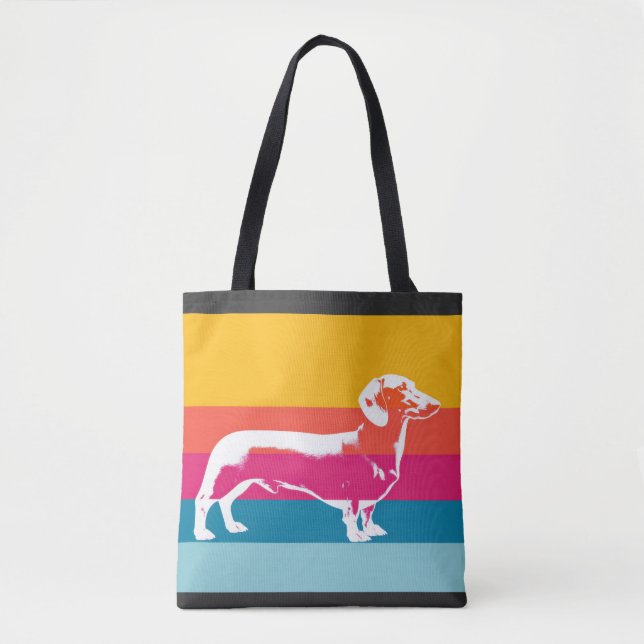 Bolsa Tote Dachshund by colorful stripes (Frente)
