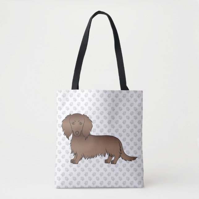 Bolsa Tote Dachshund Cartoon de Cabelo Comprido de Chocolate  (Frente)