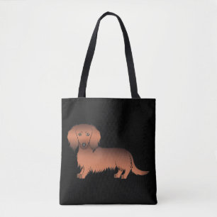 Bolsa Tote Dachshund Cartoon em pelo longo Sable Vermelho - P