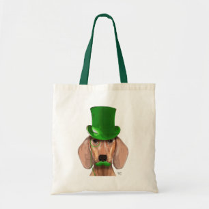 Bolsa Tote Dachshund com chapéu verde e bigode