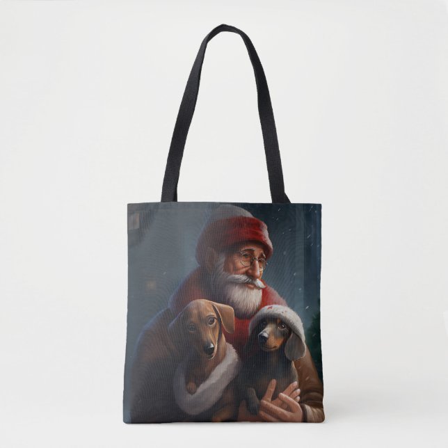 Bolsa Tote Dachshund Com Papai Noel Natal Festivo (Frente)