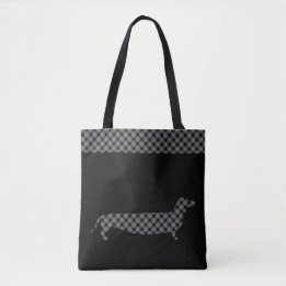 Bolsa Tote Dachshund da xadrez no preto