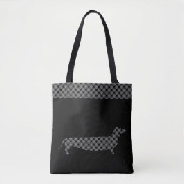 Bolsa Tote Dachshund da xadrez no preto