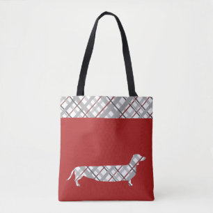 Bolsa Tote Dachshund da xadrez no vermelho