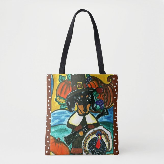 Bolsa Tote Dachshund de Ação de Graças  (Frente)