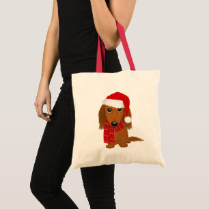 Bolsa Tote Dachshund de Cabelo Comprido Papai Noel Cachorro S