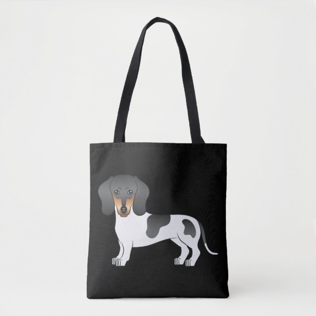 Bolsa Tote Dachshund De Cabelo Curto Preto E Barrado - Preto (Frente)