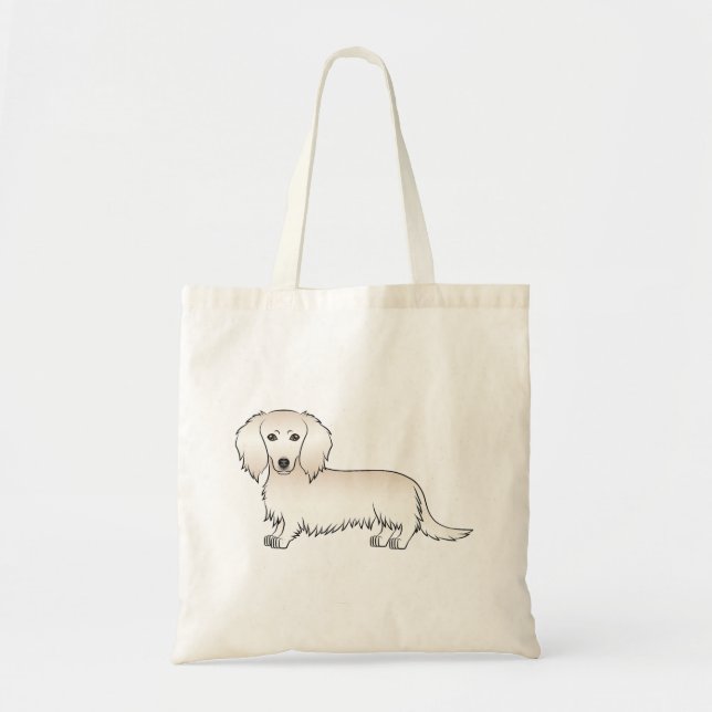 Bolsa Tote Dachshund de Cabelo Longo Creme Cachorro de Desenh (Frente)