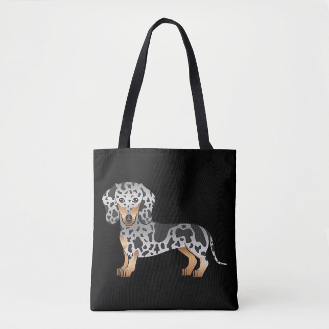 Bolsa Tote Dachshund de pelo curto dapple preto e bronzeado - (Frente)