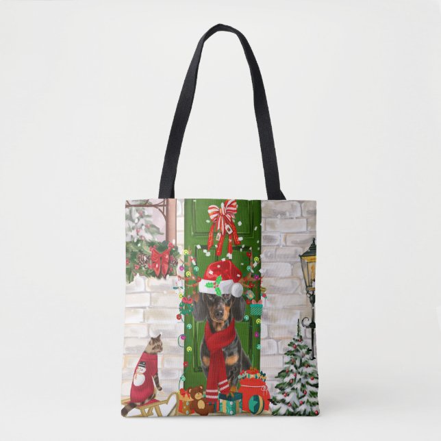 Bolsa Tote Dachshund Dog Christmas (Frente)