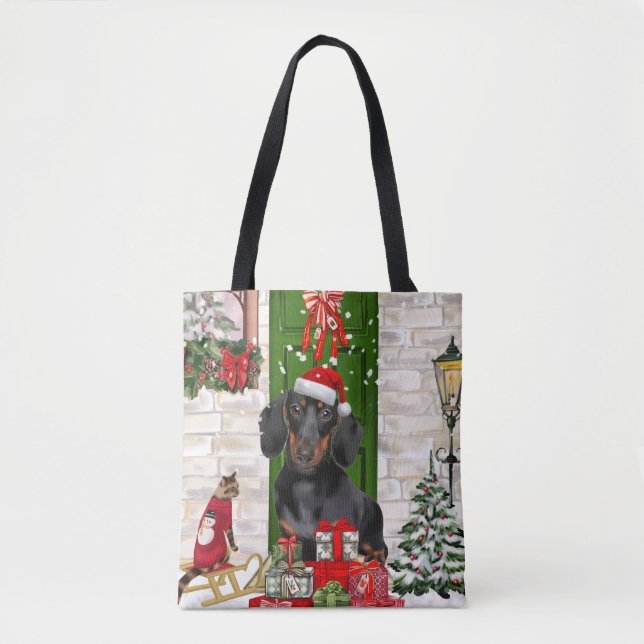 Bolsa Tote Dachshund Dog Christmas (Frente)