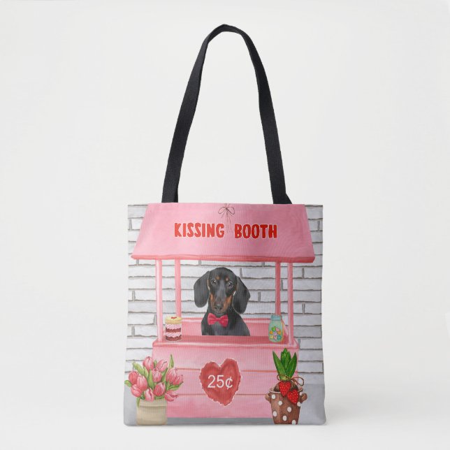 Bolsa Tote Dachshund Dog Dia de os namorados Beijando Booth (Frente)