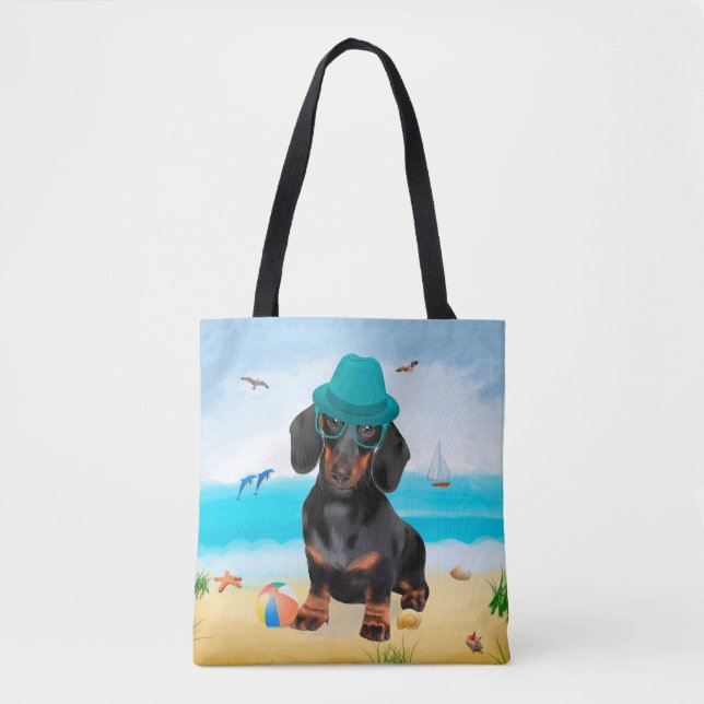 Bolsa Tote Dachshund Dog em Beach (Frente)