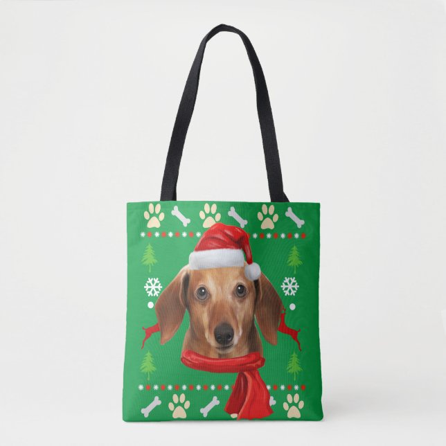 Bolsa Tote Dachshund Dog Ugly Christmas (Frente)