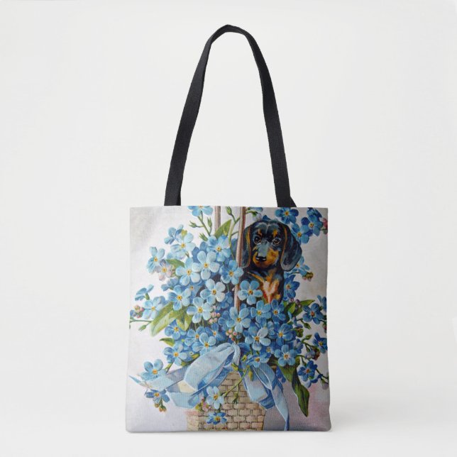 Bolsa Tote Dachshund e Forget-Me-Nots (Frente)