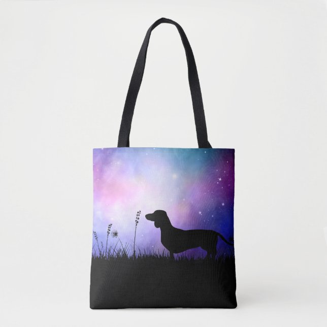Bolsa Tote Dachshund em Dusk Moonscape Wiener Dog Bonito (Frente)