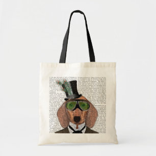 Bolsa Tote Dachshund Green Goggles Top Hat