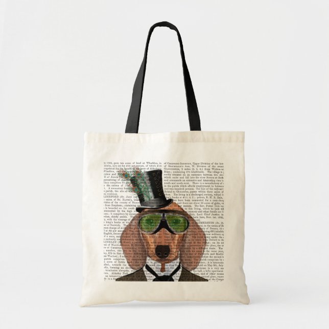 Bolsa Tote Dachshund Green Goggles Top Hat (Frente)