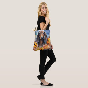 Bolsa Tote Dachshund Halloween com Abóboras Assustador