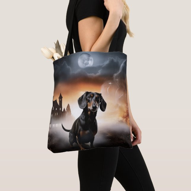 Bolsa Tote Dachshund Halloween Scary (Close Up)