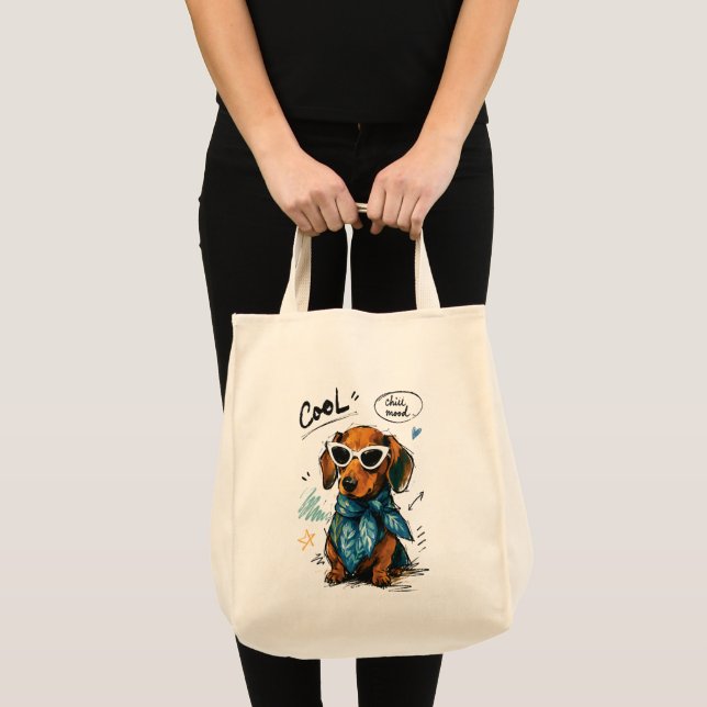 Bolsa Tote Dachshund Legal com Óculos de Sol (Frente (produto))