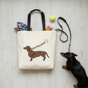 Bolsa Tote Dachshund Mãe - Doxie Preto e Tan - Coração