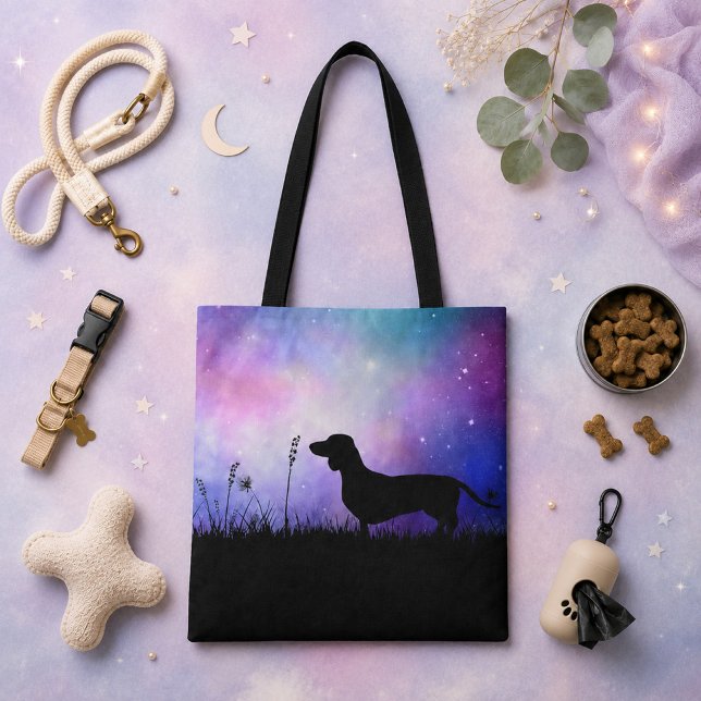 Bolsa Tote Dachshund no luar da lua cachorro salsicha lindo (Dachshund at Dusk Moonscape Wiener Dog Beautiful Tote Bag)
