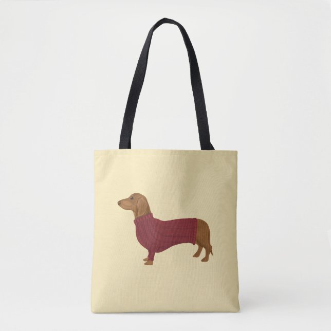 Bolsa Tote Dachshund No Sweater Vermelho (Frente)