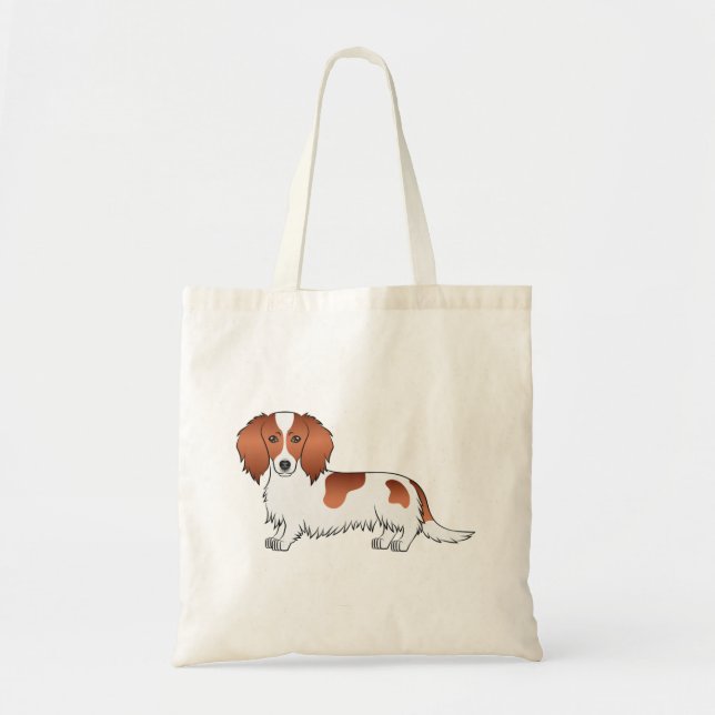 Bolsa Tote Dachshund Pelagem Longa Malhada de Vermelho Cachor (Frente)