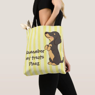 Bolsa Tote Dachshund Preto Implorando por Guloseimas Listras