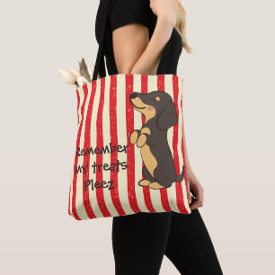 Bolsa Tote Dachshund Preto Implorando por Guloseimas Listras 