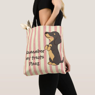 Bolsa Tote Dachshund Preto Implorando por Petiscos Listras Ro