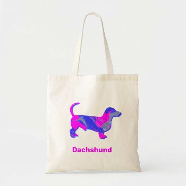 Bolsa Tote Dachshund Quente Rosa e Azul Abstrato Clássico Ron (Frente)