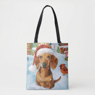 Bolsa Tote Dachshund Winter Wonderland Natal Joy