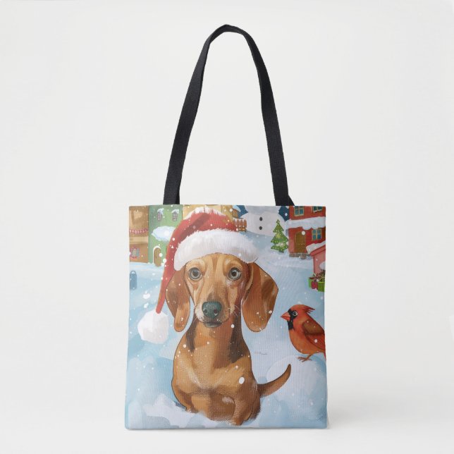 Bolsa Tote Dachshund Winter Wonderland Natal Joy (Frente)