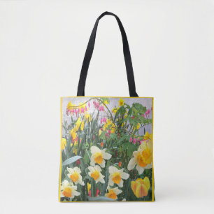 Bolsa Tote Daffodils Amarelos Tocam no Jardim Floral Rosa 