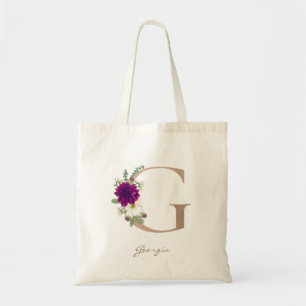 Bolsa Tote Dahlia buquê rosa gold monograma, letra G