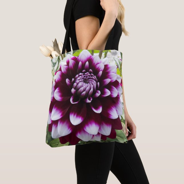 Bolsa Tote Dahlia Floral, cor-de-rosa e branca (Close Up)