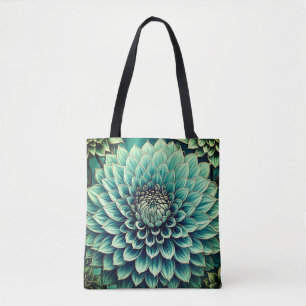 Bolsa Tote Dahlia Flower in Teal Aqua Blue Digital Art